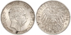 5 Mark Kingdom of Saxony (1806 - 1918) Silver Albert of Saxony