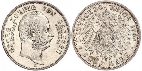 5 Mark Kingdom of Saxony (1806 - 1918) Silver George, King of Saxony