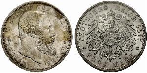 5 Mark Kingdom of Württemberg (1806-1918) Silver Wilhelm II, German Emperor (1859-1941)