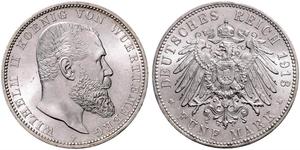 5 Mark Kingdom of Württemberg (1806-1918) Silver Wilhelm II, German Emperor (1859-1941)