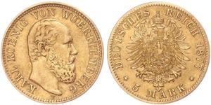 5 Mark Kingdom of Württemberg (1806-1918) 金 卡尔一世 (符腾堡)
