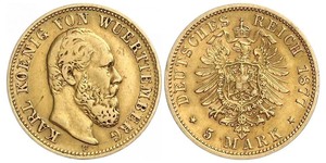5 Mark Kingdom of Württemberg (1806-1918) 金 卡尔一世 (符腾堡)