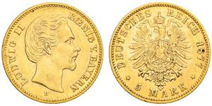 5 Mark 巴伐利亞王國 (1806 - 1918) 金 路德维希二世 (巴伐利亚)
