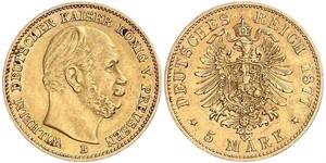 5 Mark 普魯士王國 (1701 - 1918) 金 威廉一世 (德国)