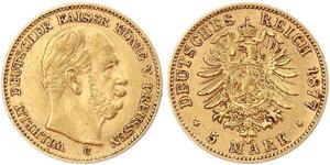 5 Mark 普魯士王國 (1701 - 1918) 金 威廉一世 (德国)