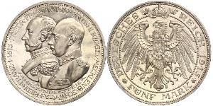 5 Mark Duchy of Mecklenburg-Schwerin (1352-1918) 銀 Frederick Francis IV, Grand Duke of Mecklenburg (1882 - 1945)