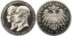 5 Mark Duchy of Mecklenburg-Schwerin (1352-1918) 銀 Frederick Francis IV, Grand Duke of Mecklenburg (1882 - 1945)
