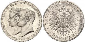5 Mark Duchy of Mecklenburg-Schwerin (1352-1918) 銀 Frederick Francis IV, Grand Duke of Mecklenburg (1882 - 1945)