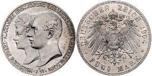 5 Mark Duchy of Mecklenburg-Schwerin (1352-1918) 銀 Frederick Francis IV, Grand Duke of Mecklenburg (1882 - 1945)