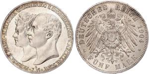 5 Mark Duchy of Mecklenburg-Schwerin (1352-1918) 銀 Frederick Francis IV, Grand Duke of Mecklenburg (1882 - 1945)