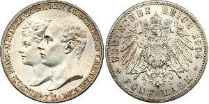 5 Mark Duchy of Mecklenburg-Schwerin (1352-1918) 銀 Frederick Francis IV, Grand Duke of Mecklenburg (1882 - 1945)