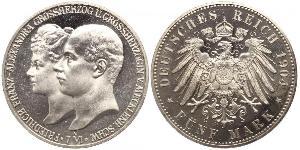 5 Mark Duchy of Mecklenburg-Schwerin (1352-1918) 銀 Frederick Francis IV, Grand Duke of Mecklenburg (1882 - 1945)