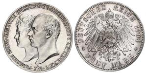 5 Mark Duchy of Mecklenburg-Schwerin (1352-1918) 銀 Frederick Francis IV, Grand Duke of Mecklenburg (1882 - 1945)