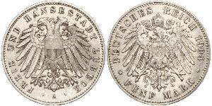 5 Mark Free City of Lübeck 銀 