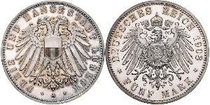 5 Mark Free City of Lübeck 銀 