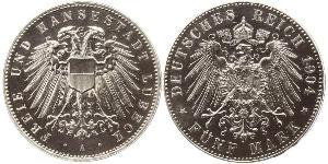 5 Mark Free City of Lübeck 銀 