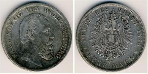 5 Mark Kingdom of Württemberg (1806-1918) 銀 卡尔一世 (符腾堡)