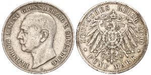 5 Mark 奥尔登堡大公国 (1814 - 1918) 銀 弗里德里希·奥古斯特三世 (萨克森国王)