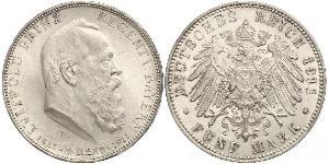 5 Mark 巴伐利亞王國 (1806 - 1918) 銀 奥托 (巴伐利亚国王)