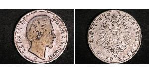5 Mark 巴伐利亞王國 (1806 - 1918) 銀 路德维希二世 (巴伐利亚)