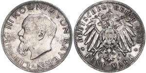 5 Mark 巴伐利亞王國 (1806 - 1918) 銀 路德维希三世 (巴伐利亚) (1845 – 1921)