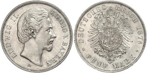 5 Mark 巴伐利亞王國 (1806 - 1918) 銀 路德维希二世 (巴伐利亚)