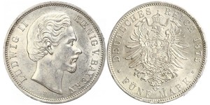 5 Mark 巴伐利亞王國 (1806 - 1918) 銀 路德维希二世 (巴伐利亚)