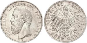 5 Mark 巴登大公國 (1806 - 1918) 銀 弗里德里希一世 (巴登)