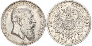 5 Mark 巴登大公國 (1806 - 1918) 銀 弗里德里希一世 (巴登)
