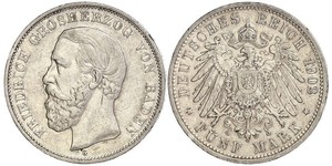 5 Mark 巴登大公國 (1806 - 1918) 銀 弗里德里希一世 (巴登)