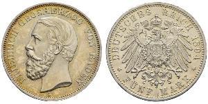 5 Mark 巴登大公國 (1806 - 1918) 銀 弗里德里希一世 (巴登)