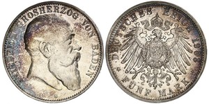 5 Mark 巴登大公國 (1806 - 1918) 銀 弗里德里希一世 (巴登)