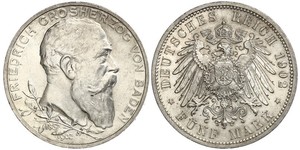 5 Mark 德意志帝國 (1871 - 1918) / 巴登大公國 (1806 - 1918) 銀 弗里德里希一世 (巴登)