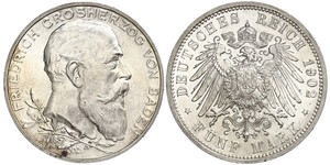 5 Mark 德意志帝國 (1871 - 1918) / 巴登大公國 (1806 - 1918) 銀 弗里德里希一世 (巴登)