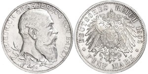 5 Mark 德意志帝國 (1871 - 1918) / 巴登大公國 (1806 - 1918) 銀 弗里德里希一世 (巴登)