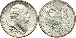 5 Mark 德意志帝國 (1871 - 1918) / 巴登大公國 (1806 - 1918) 銀 弗里德里希一世 (巴登)