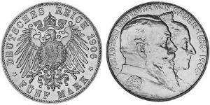5 Mark 德意志帝國 (1871 - 1918) / 巴登大公國 (1806 - 1918) 銀 弗里德里希一世 (巴登)