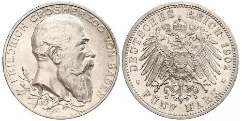5 Mark 德意志帝國 (1871 - 1918) / 巴登大公國 (1806 - 1918) 銀 弗里德里希一世 (巴登)