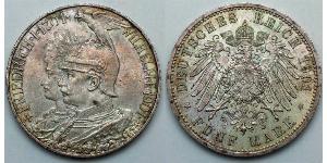 5 Mark 普魯士王國 (1701 - 1918) 銀 威廉二世 (德国)