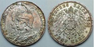 5 Mark 普魯士王國 (1701 - 1918) 銀 威廉二世 (德国)