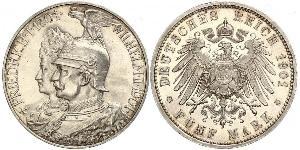 5 Mark 普魯士王國 (1701 - 1918) 銀 威廉二世 (德国)