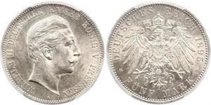 5 Mark 普魯士王國 (1701 - 1918) 銀 威廉二世 (德国)
