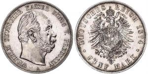 5 Mark 普魯士王國 (1701 - 1918) 銀 威廉一世 (德国)