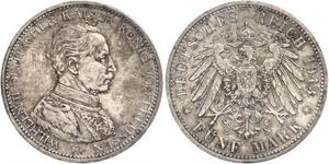 5 Mark 普魯士王國 (1701 - 1918) 銀 威廉二世 (德国)
