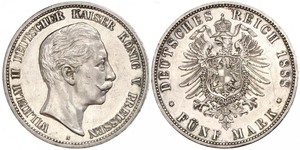5 Mark 普魯士王國 (1701 - 1918) 銀 威廉二世 (德国)