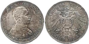 5 Mark 普魯士王國 (1701 - 1918) 銀 威廉二世 (德国)