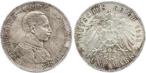 5 Mark 普魯士王國 (1701 - 1918) 銀 威廉二世 (德国)
