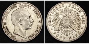 5 Mark 普魯士王國 (1701 - 1918) 銀 威廉二世 (德国)