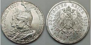 5 Mark 普魯士王國 (1701 - 1918) 銀 威廉二世 (德国)