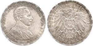5 Mark 普魯士王國 (1701 - 1918) 銀 威廉二世 (德国)